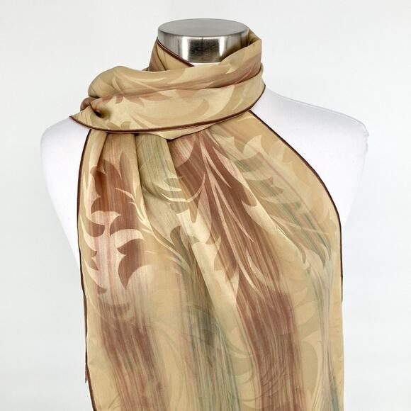 Kevin O’Brien Womens Hand Painted Silk Jacquard Scarf Gold Multi 14 x 72 - Picture 2 of 13